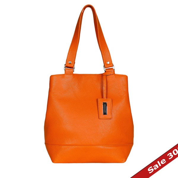 SALE discount Leather handbag handmade women shoulder bag oversize large hobo crossbody tote made to order purse handle  orange