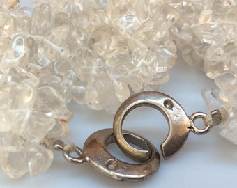 Vintage woven thick and luscious Crystal Quartz collar.  19” icy quartz chip necklace with a circle link toggle.
