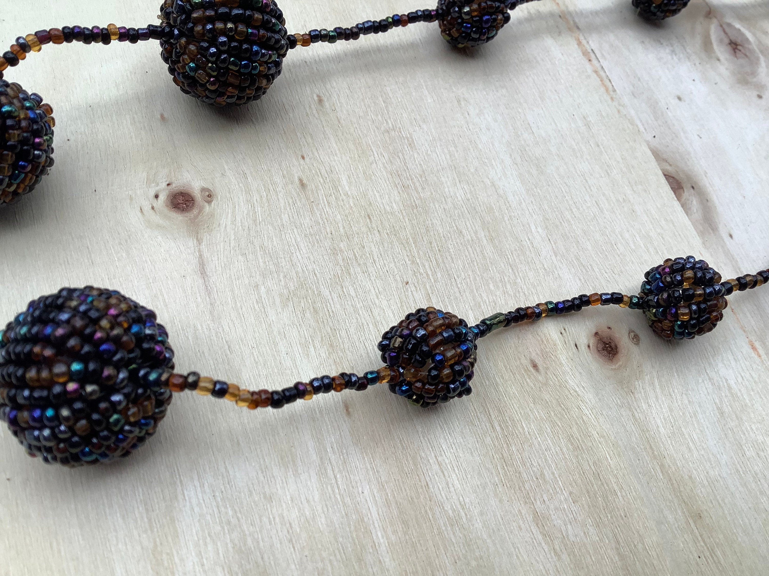 36 Vintage Seed Bead Ball Station Necklace Peacock Colors of Etsy