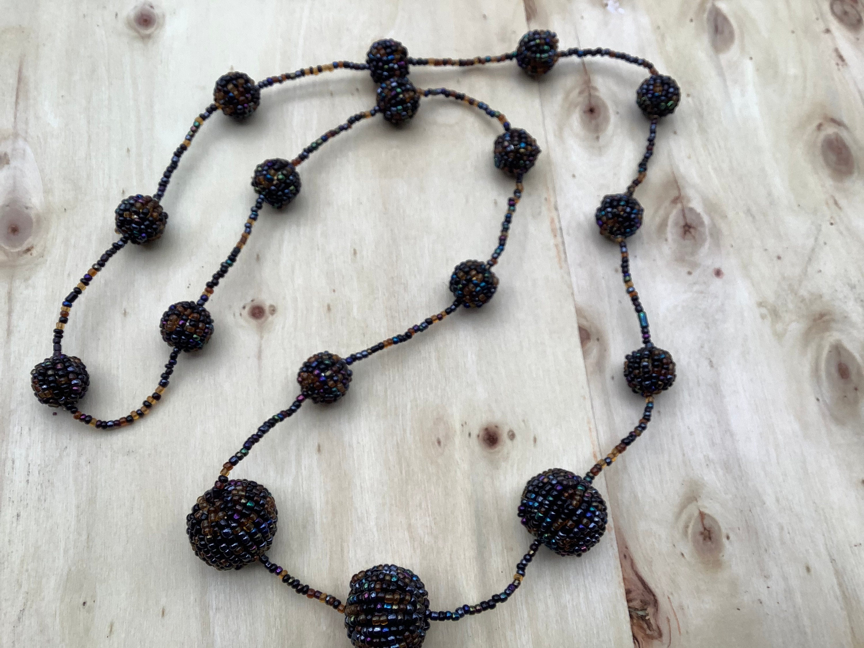 36 Vintage Seed Bead Ball Station Necklace Peacock Colors of Etsy