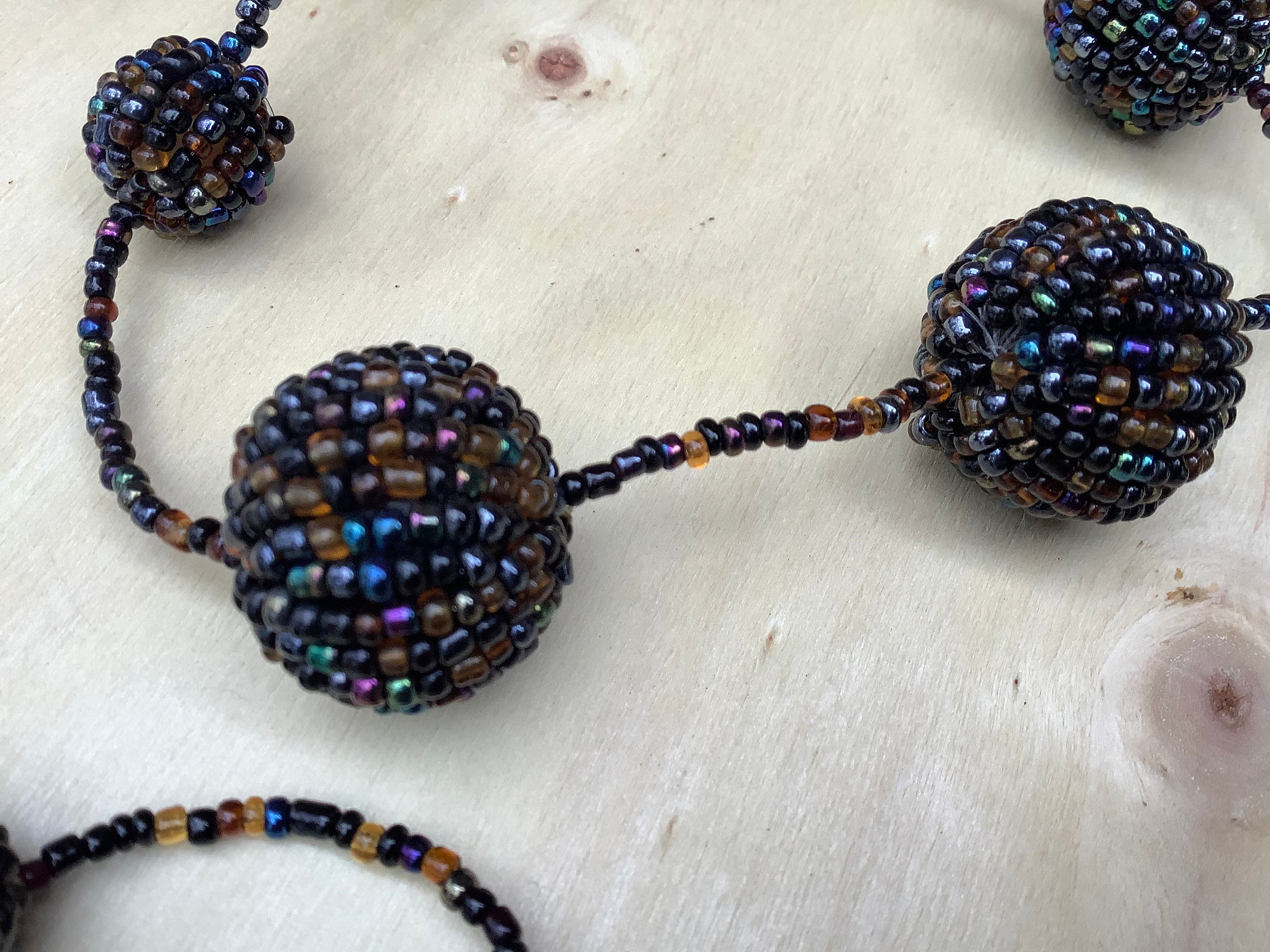36 Vintage Seed Bead Ball Station Necklace Peacock Colors of Etsy