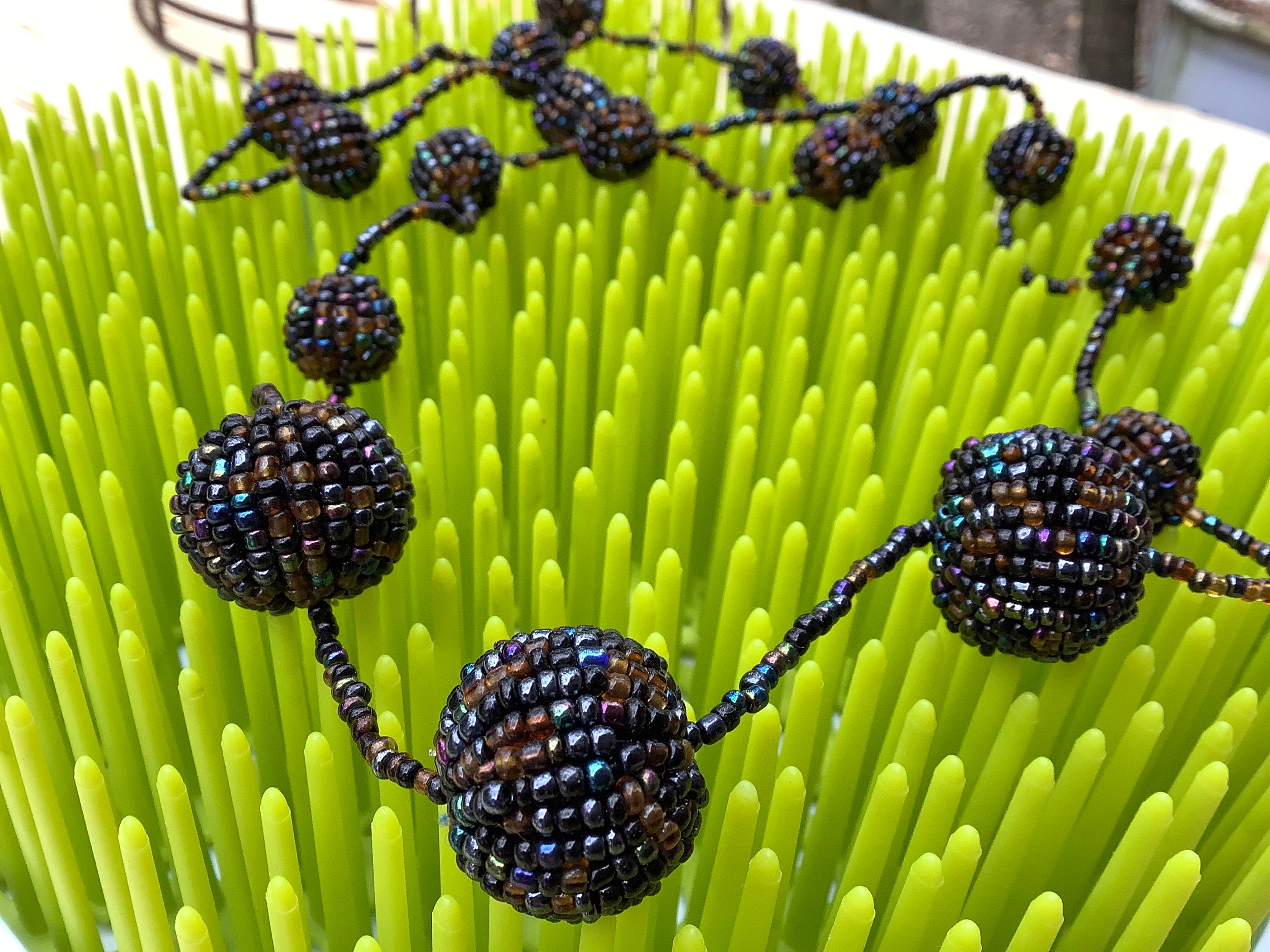 36 Vintage Seed Bead Ball Station Necklace Peacock Colors of Etsy