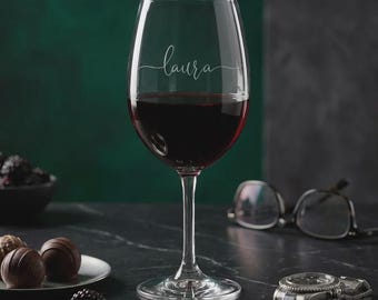 Personalized Etched Wine Glass, Custom Name Monogrammed Stemmed Glassware, Mother's Day Gift