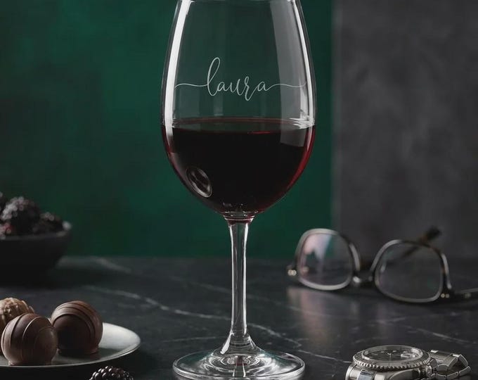 Personalized Etched Wine Glass, Custom Name Monogrammed Stemmed Glassware, Mother's Day Gift
