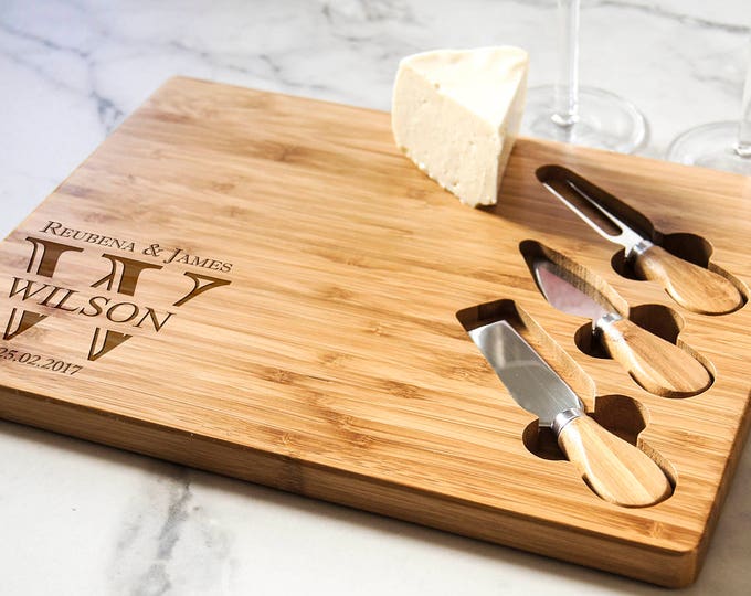 Personalized cheese board set, Custom cheese board set, Engraved cutting board, Wedding gifts, Gifts for the couple