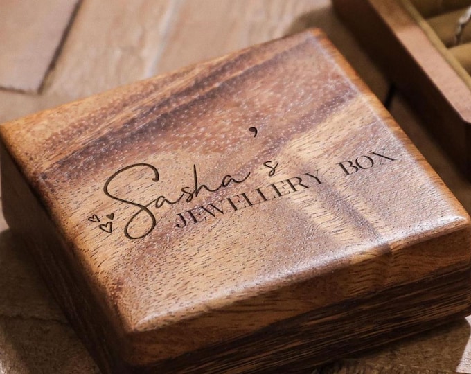 Personalized Travel Jewelry Box: Custom Engraved Wooden Jewelry Organizer, Gift for Her, Bridesmaid, Grandma, Mother’s Day, Wife, Daughter,
