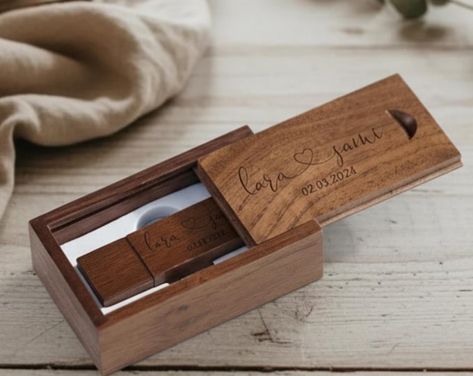 Personalized Wooden USB 32GB, Engraved USB In a box, Wedding Flash Drive, Memory Drive, Custom Flash Drive, Memory Stick
