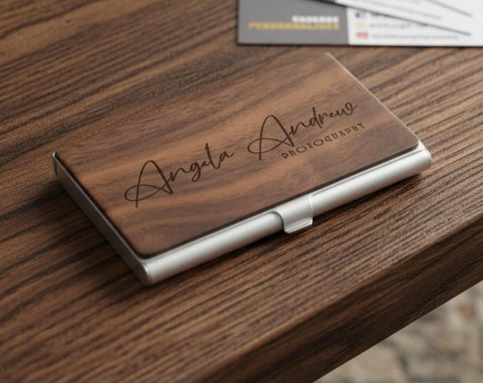 Personalized Wooden Business Card Holder, Custom Engraved Business Cards case, Gift for Boss, Graduation, Colleague, Professional, Executive