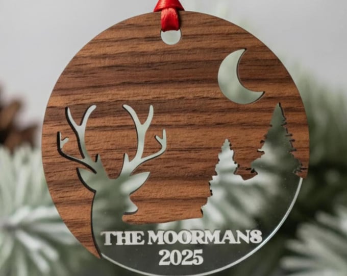 Personalized Family Name Walnut Christmas Ornament with Plexi Back