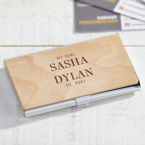 Titular personalizado de tarjetas de visita, titular personalizado de tarjetas de visita de madera, fundas de tarjetas de visita grabadas