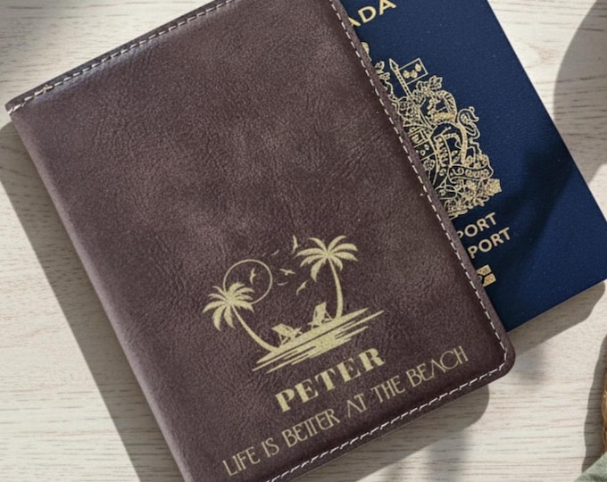Personalized Passport Holder, Holiday Gift: Custom Engraved Vegan Passport Cover, Passport Wallet, Retirement Gift, Travel Essential Gift