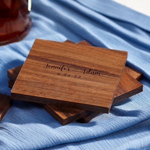 Personalized Wooden Coasters, Custom Engraved Set of  Coasters, Housewarming, Wedding, Hosting, Anniversary, Christmas Gift