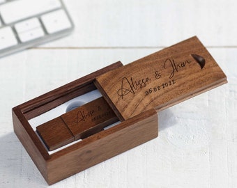 USB en bois personnalisé 32 Go, USB gravé dans une boîte, lecteur flash de mariage, lecteur de mémoire, lecteur flash personnalisé, Memory Stick