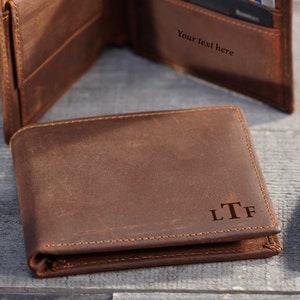 Personalized Cowhide Leather Men&#39;s Wallet – Custom Engraved Coin Wallet, perfect gift for Father’s Day, Graduation, Valentine’s & Christmas