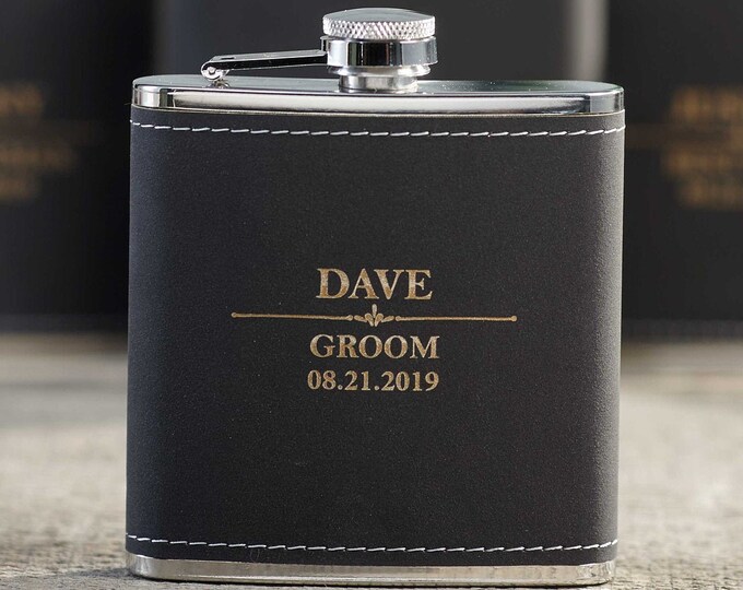 Personalized Set Of 12 Flasks, Groomsmen Wedding Gift, Best Man Leather Flasks, Customized Wedding Flasks, Engraved Leatherette Flasks