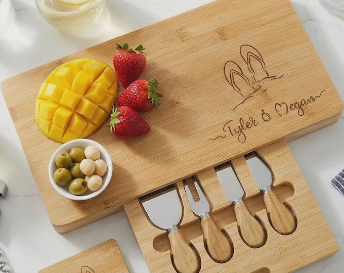 Personalized Bamboo Cheese Board Set | Beach House Gift, Coastal Decor Present