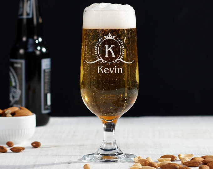 Personalized Beer Glasses - Monogrammed Beer Glass: Custom Engraved Groomsmen Gift, Pilsner Beer Glass perfect gift for grommsman, Best man
