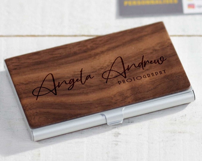 Personalized Wooden Business Card Holder, Custom Engraved Business Cards case, Gift for Boss, Graduation, Colleague, Professional, Executive