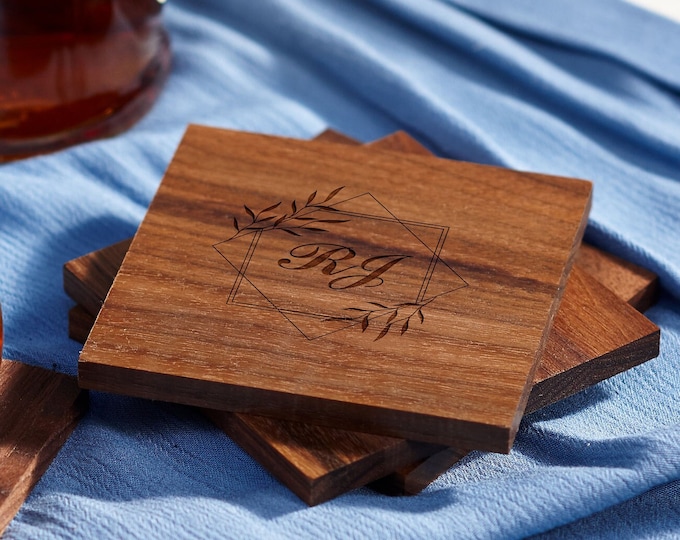 Personalized walnut coasters, housewarming gifts, wedding gifts, custom engraved coasters, gift for the couple, engraved coaster set