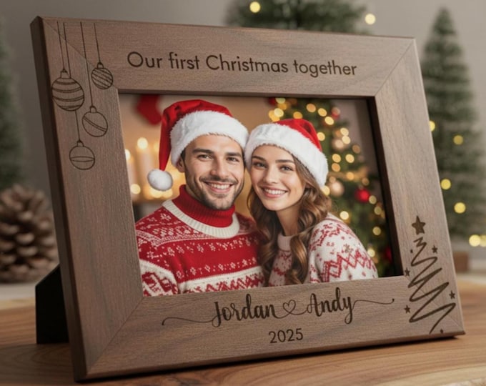 Personalized First Christmas Together Frame, Engraved Couple Gift, Custom Wood Picture Frame