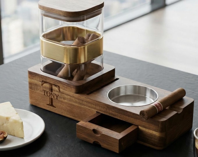 Personalized Cigar Ashtray and Humidor Set - Monogrammed: Customized Smoking Accessories Gift for Husband, Father, Colleague, Birthday