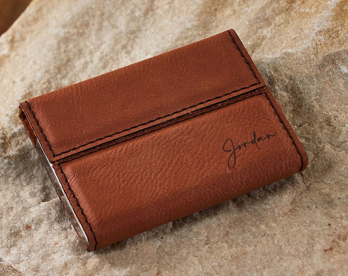 Personalized Business Cards Holder, Custom Engraved Faux Leather Gift Cards Case: Monogrammed, Teacher, Colleague, Realtor, Corporate Gift