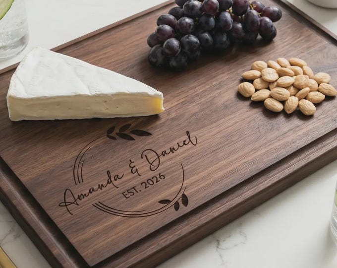 Wedding Gift for Couple | Personalized Cutting Board & Walnut Charcuterie Platter with Juice Groove