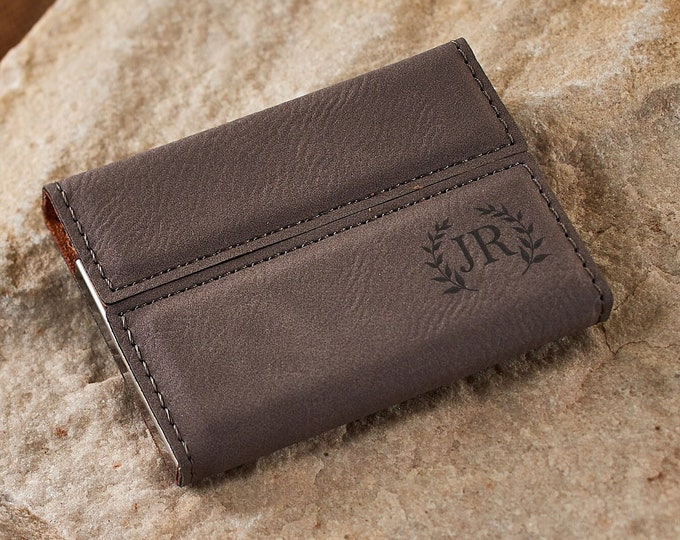 Personalized Business Card Holder & Office Accessory – Custom Engraved Leatherette Case, Monogram Gift for Coworkers, Bosses, and Graduates
