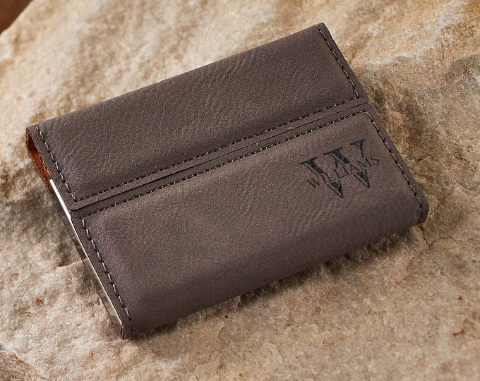 Personalized Business Cards Holder, Custom Engraved Faux Leather Business Cards Case: Graduation, Colleague, Husband, Coworker, Boss Gift