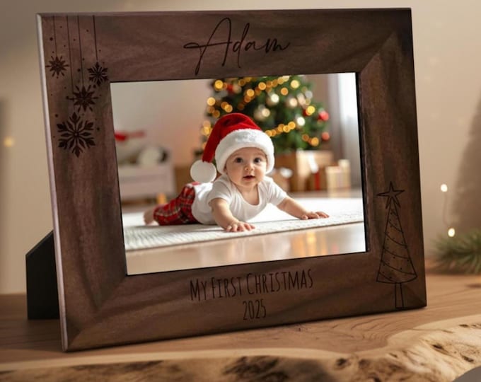 Personalized Baby First Christmas Wooden Frame, My 1st Christmas, Custom Newborn Gift