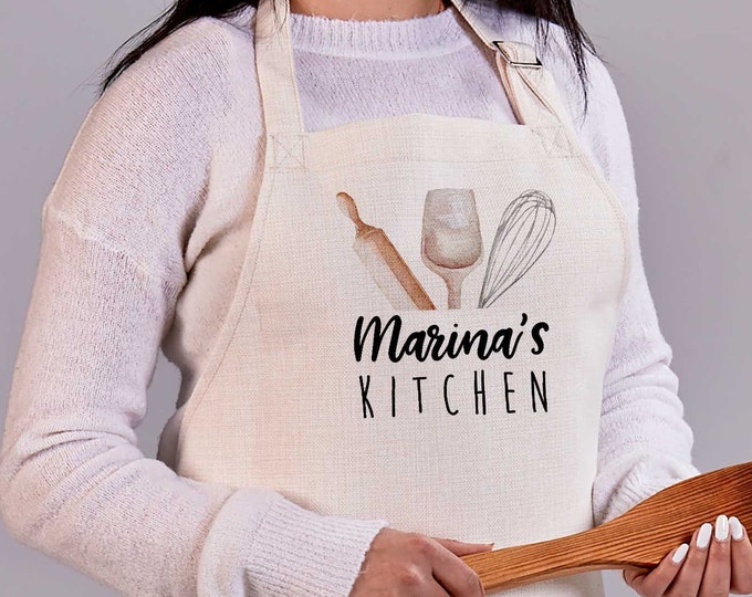 Personalized Apron, Custom Printed Apron, Cream Color Apron, Mother's Day Gift, Bridal Shower Gift, Personalized Kitchen Apron, Gift For Her
