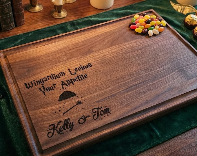 Wizard Couple Gift | Personalized Cutting Board & Magic Spell Kitchen Decor for Geeky Wedding