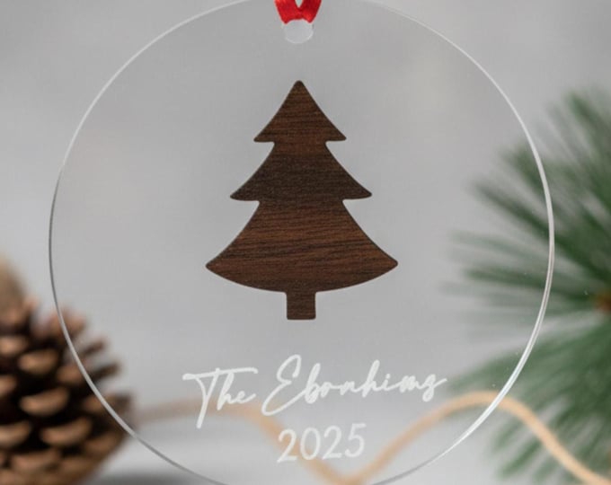 Personalized Walnut & Plexiglass Family Christmas Ornament