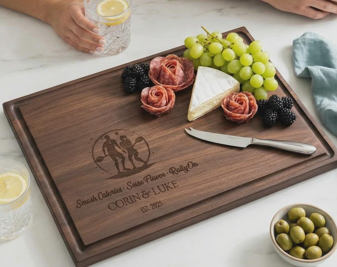 Personalized Pickleball Cutting Board – Walnut Cherry Charcuterie Board, Couples Gift