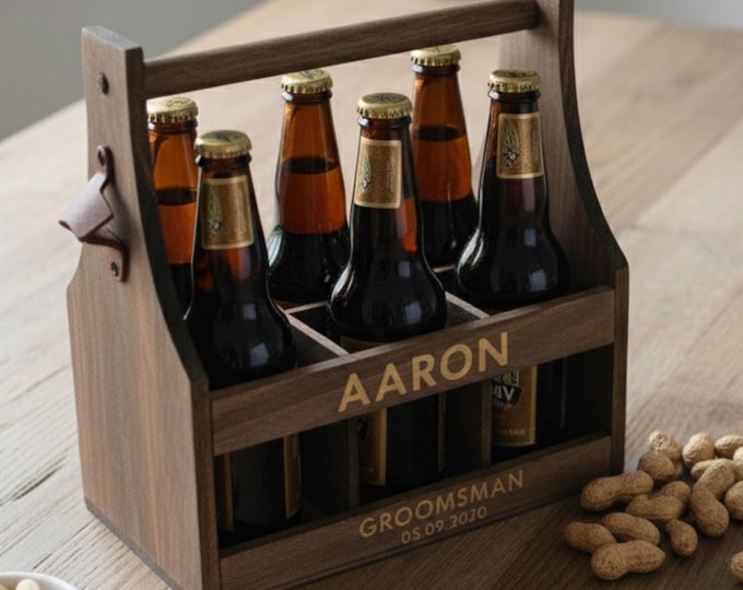 Personalized Beer Caddy, Wooden beer Carrier,  Six Pack Beer Holder, Father's day gift, Gift for him, Groomsman Gift, Christmas Gift