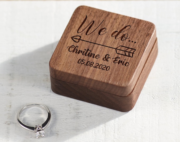 Personalized Wood Wedding Ring Box, Custom Engagement Proposal Box, Ring Bearer Holder, Unique Wedding Gift for Her