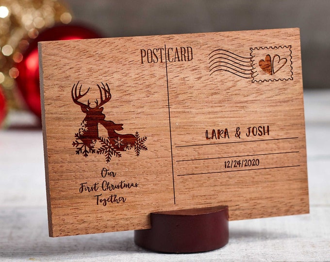 Personalized wooden Christmas greeting card, Custom wooden post card, Christmas wood postal card, Christmas Gift