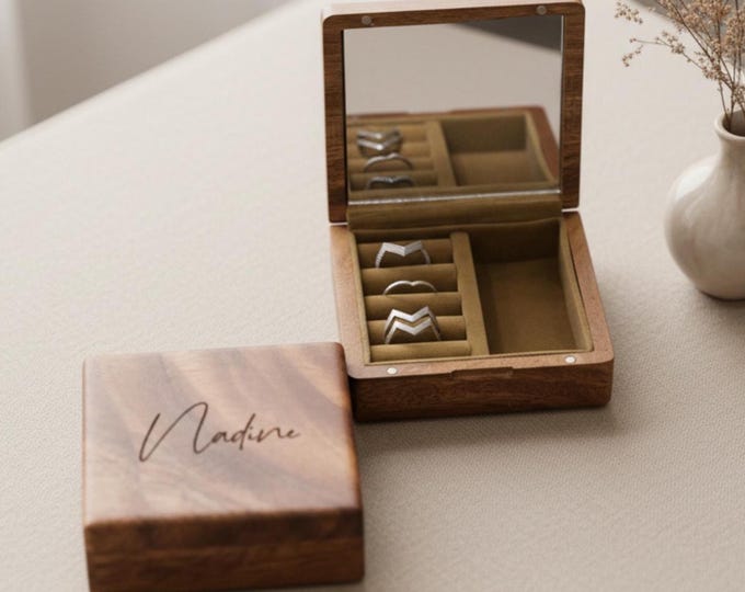 Personalized Wooden Jewelry Box, Custom-Engraved Jewelry Organizer – Customized Gift  for Bridesmaids, Mother’s Day, Wife, Sister, Birthdays