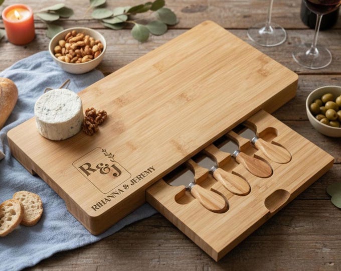 Custom Bamboo Charcuterie Set with Drawer: Hostess Gift