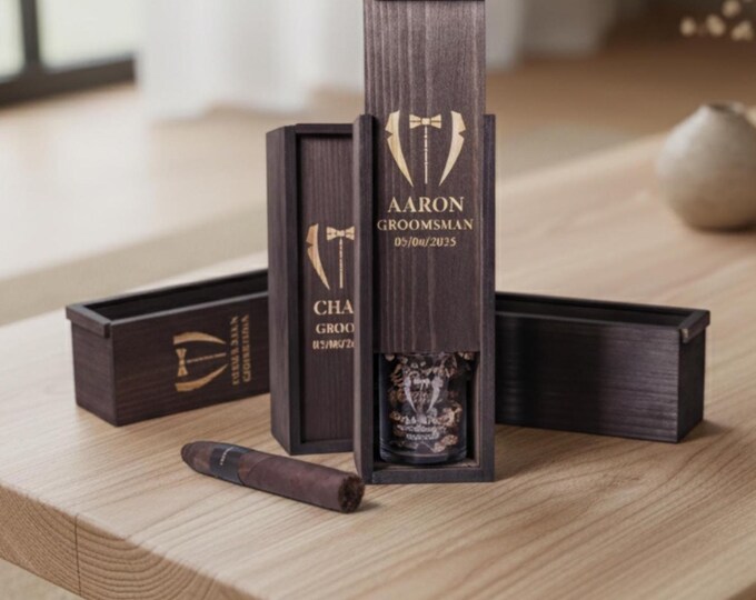 Custom Engraved Cigar Box – Personalized Groomsmen Gift, Wedding Keepsake, Best Man Gift, Custom Cigar Storage Box for Men