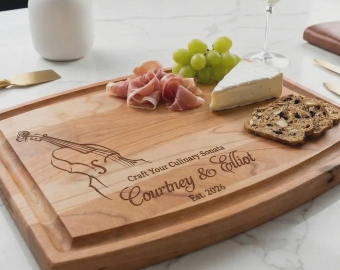 Personalized Violin Cutting Board | "Culinary Sonata" Musician Gift & Cello Wedding Present for Couple