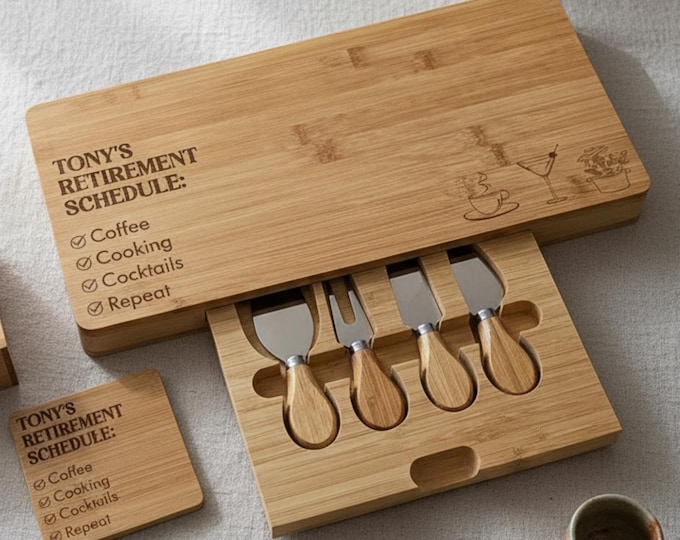 Personalized Charcuterie Board, Retirement Gift For Him: Cheese Board with Tools, Kitchen Gift, Retirement Party, Personalized Gift