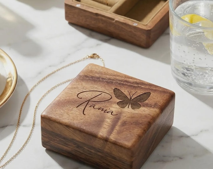 Personalized Travel Jewelry Box - Butterfly Lover: Custom Engraved Wooden Jewelry Organizer, Gift for Bridesmaids, Grandmas, Mother’s Day