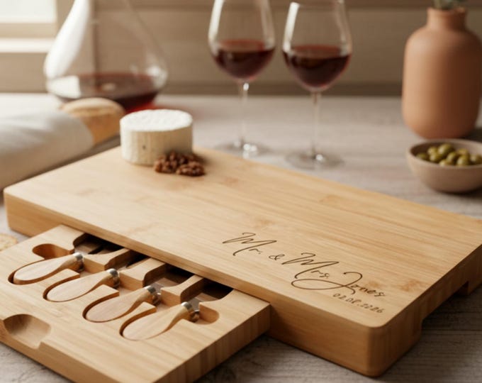 Personalized Charcuterie Board, Custom Engraved Cheese Board Set, Couples Gift, Housewarming Gift, Wedding Gift, Anniversary Gift