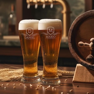 Custom Engraved Beer Glass - Personalized Monogrammed Pilsner Mug for Wedding, Groomsmen, Birthday, Father's Day & Beer Lovers Gift