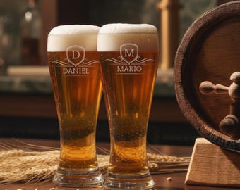 Custom Engraved Beer Glass - Personalized Monogrammed Pilsner Mug for Wedding, Groomsmen, Birthday, Father's Day & Beer Lovers Gift