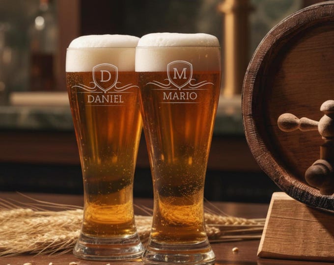 Custom Engraved Beer Glass - Personalized Monogrammed Pilsner Mug for Wedding, Groomsmen, Birthday, Father's Day & Beer Lovers Gift