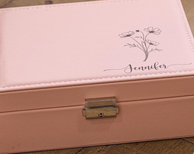 Personalized Faux Leather Jewelry Box: Floral Theme Jewelry Organizer Case - Ideal for Mom, Grandma, Daughter, Birthday, and Christmas Gift