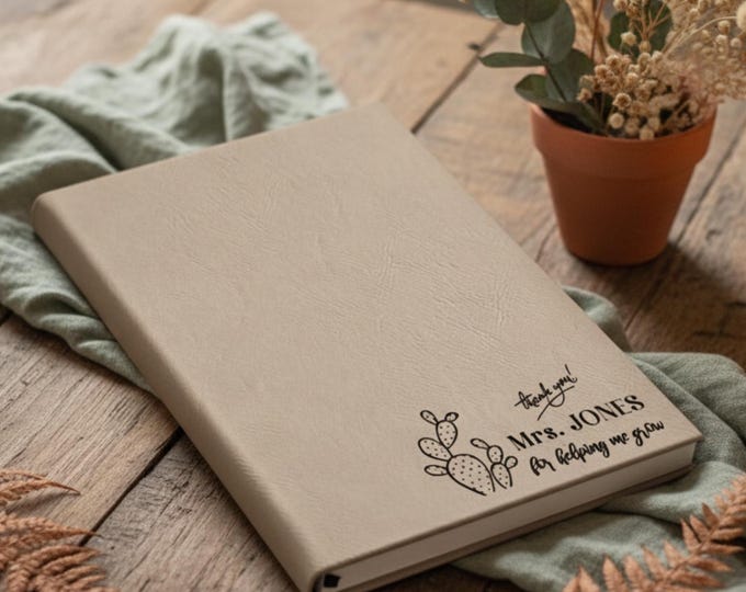 Personalized Journal, Teacher Gift: Custom Engraved Notebook, Teacher Appreciation, Gratitude Journal, Leather Journal, Office Supplies