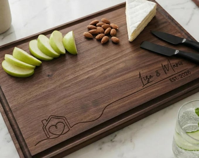 Personalized cutting board, Realtor Closing Gift: Custom Engraved wooden Charcuterie Board, Housewarming Gift, New Home Gift, Couples Gift